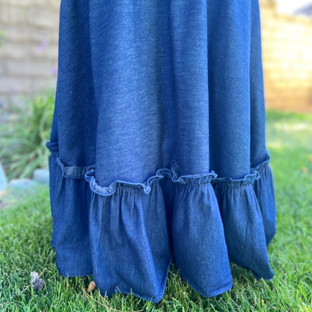 Vintage Gunne Sax ruffle prairie denim dress - Picture 3 of 16